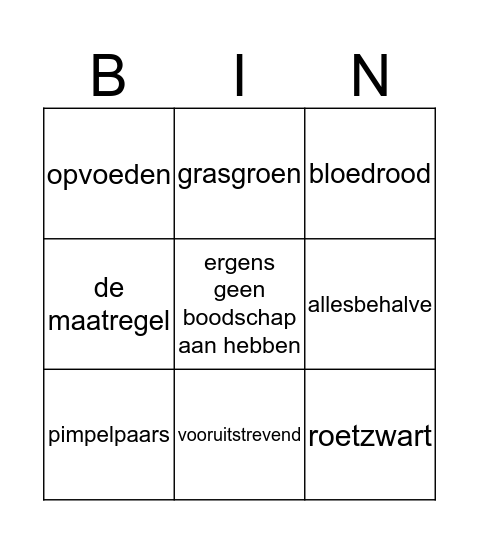 Thema 1, week 1a Bingo Card