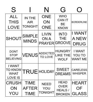 337 HITS OF THE 80’S Bingo Card