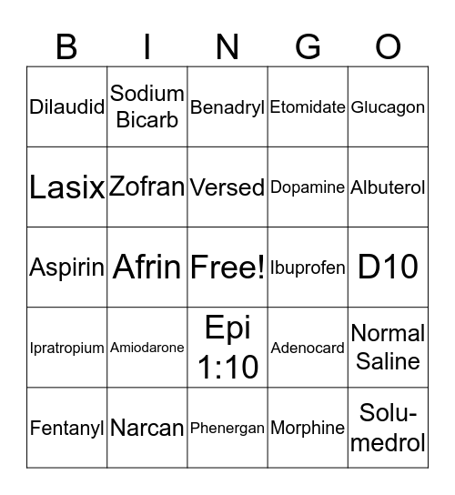 Medications Bingo Card