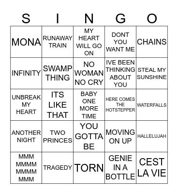 338 HITS OF THE 90’S Bingo Card