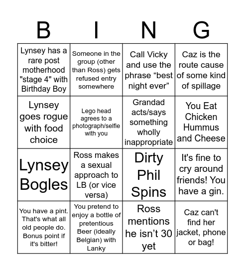 Brady's Birthday Bingo Card