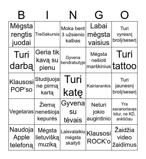 SUSIPAŽINKIM Bingo Card