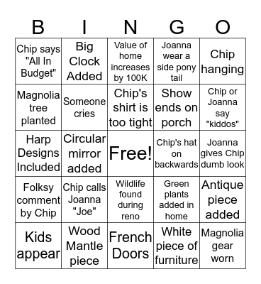 Fixer Upper Bingo Card