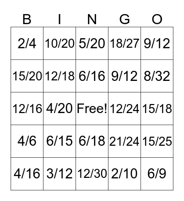 Simplest Form of Fractions Bingo Card