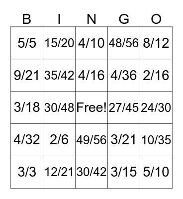 Simplest Form of Fractions Bingo Card
