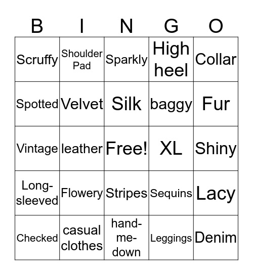 Fashion Merchandising, Objective 1.01 Bingo Card