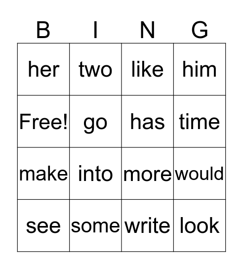 Sight word Bingo 2-22-19 Bingo Card