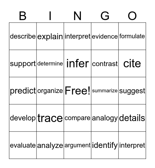 12 Power Words Bingo Card