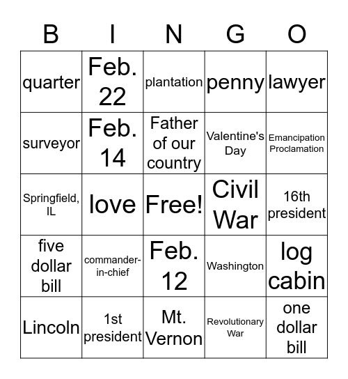 February Bingo Card