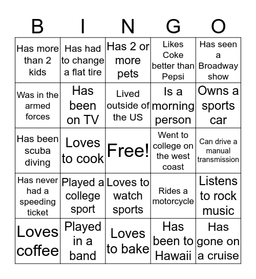 "Find Someone Who ..." Bingo Card