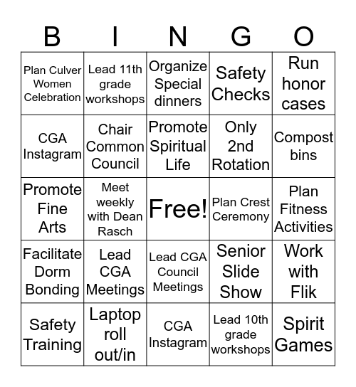 CGA Leadership Bingo Card