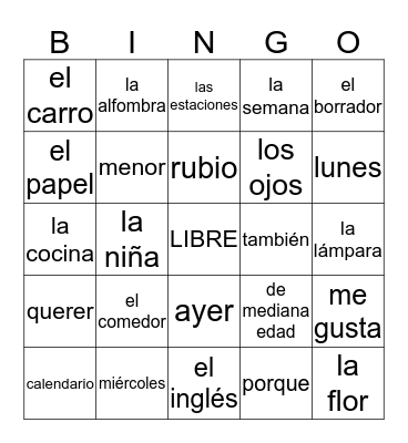 Repaso Vocabulario 1-5 Bingo Card