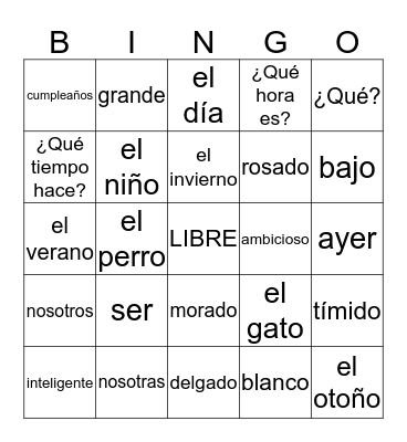 Repaso Vocabulario 1-4 Bingo Card