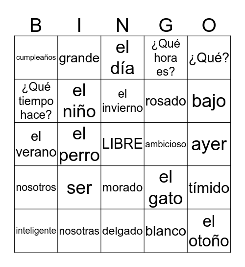 Repaso Vocabulario 1-4 Bingo Card