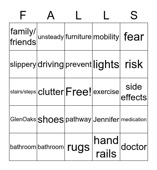 FALLS Bingo Card