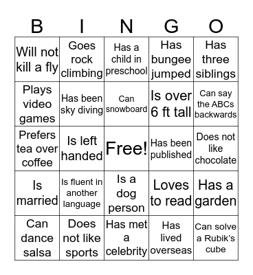 "Find Someone Who..."  Bingo Card
