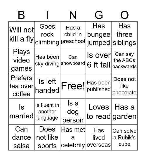 "Find Someone Who..."  Bingo Card