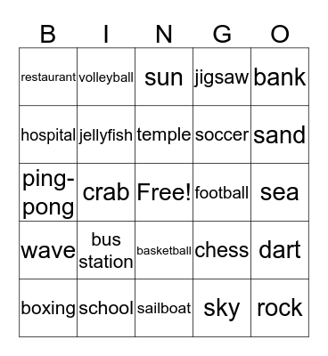 Vocabulary Bingo Card