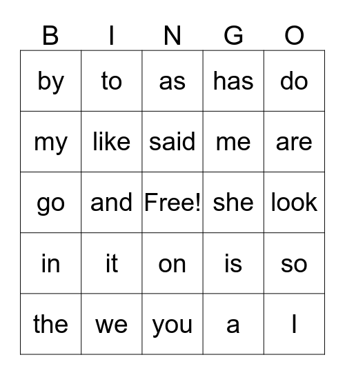 Kindergarten Sight Word Bingo! Bingo Card