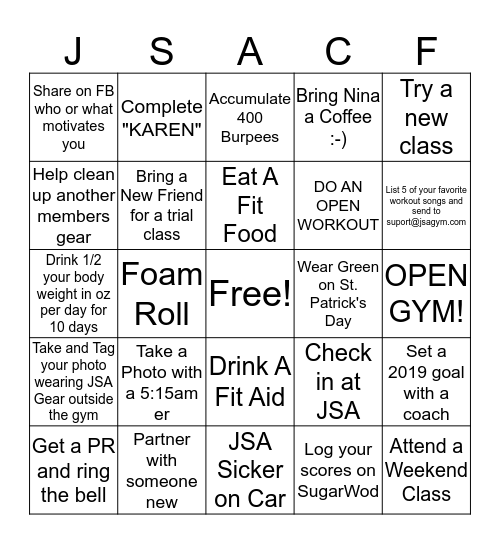 MARCH MADNESS BINGO AT JSA Bingo Card
