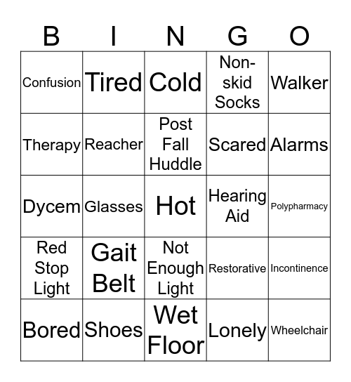 Steady Steps Falls Prevention Bingo Card