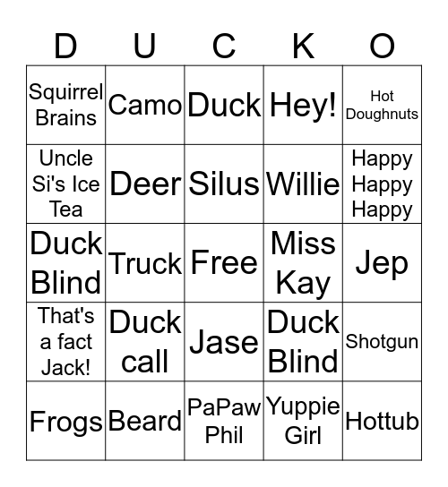 Duck Dynasty Ducko Bingo Card