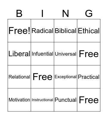 Value Statement  Bingo Card