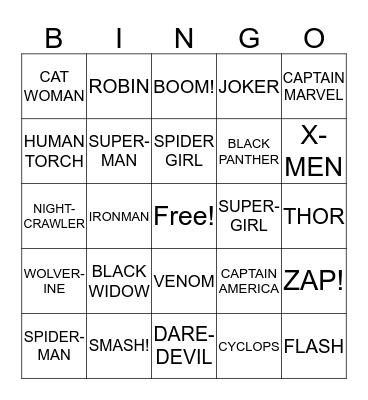 SUPERHERO BINGO Card