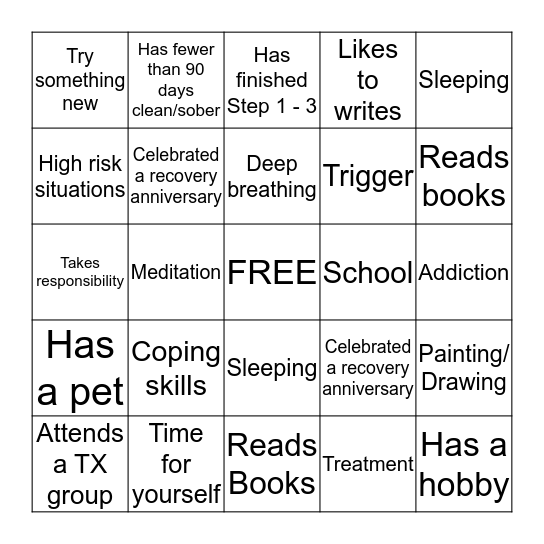 RECOVERY BINGO Card