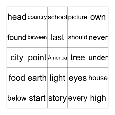 Fry Words - The Third Hundred - List 1 Bingo Card