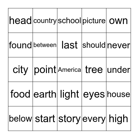 Fry Words - The Third Hundred - List 1 Bingo Card