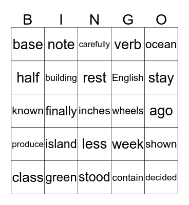 Fry Words - The Fifth Hundred - List 2 Bingo Card