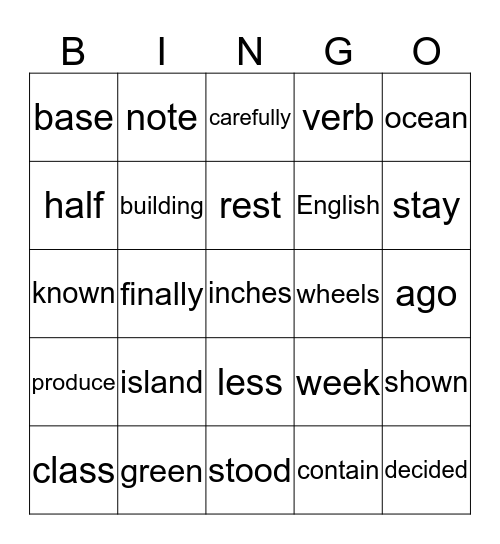 Fry Words - The Fifth Hundred - List 2 Bingo Card