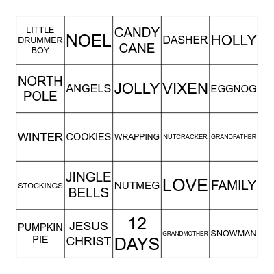 CHRISTMAS BINGO  Bingo Card