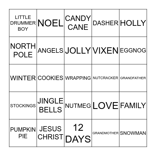 CHRISTMAS BINGO  Bingo Card