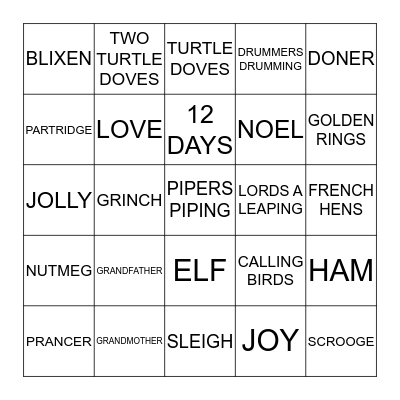 CHRISTMAS BINGO  Bingo Card
