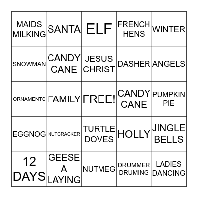 CHRISTMAS BINGO  Bingo Card