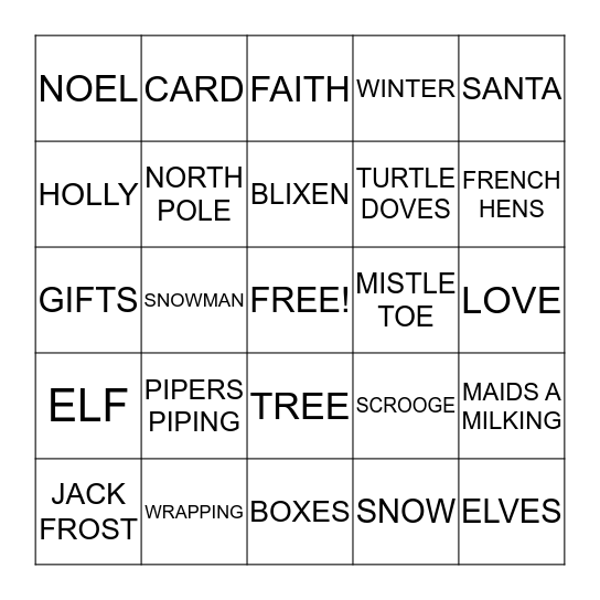 CHRISTMAS BINGO  Bingo Card