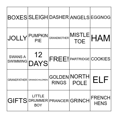 CHRISTMAS BINGO  Bingo Card