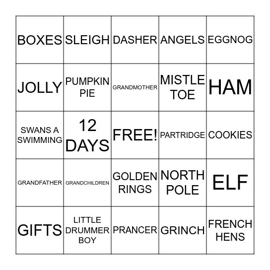 CHRISTMAS BINGO  Bingo Card