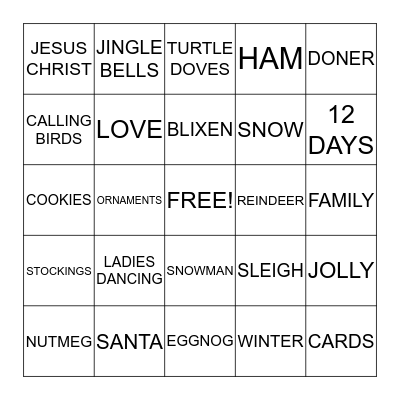 CHRISTMAS BINGO  Bingo Card