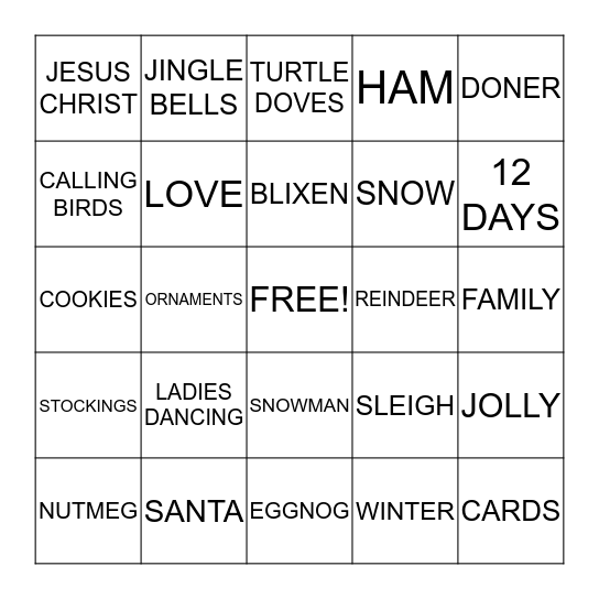 CHRISTMAS BINGO  Bingo Card