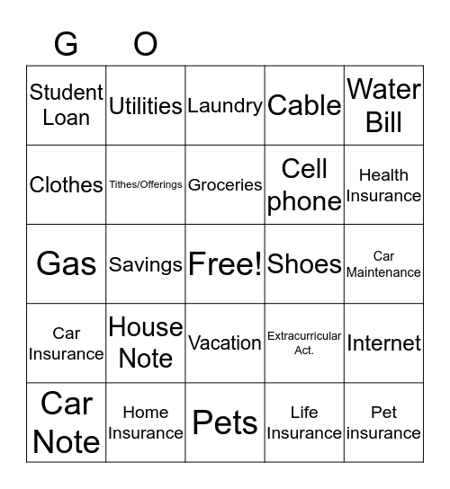 Frugal Genie  Bingo Card