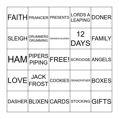 CHRISTMAS BINGO  Bingo Card