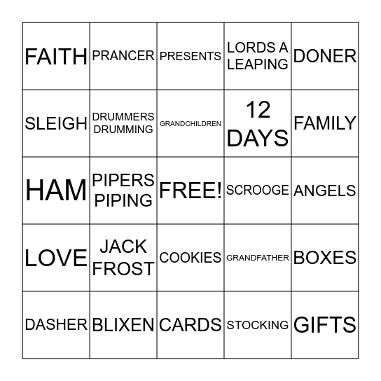 CHRISTMAS BINGO  Bingo Card