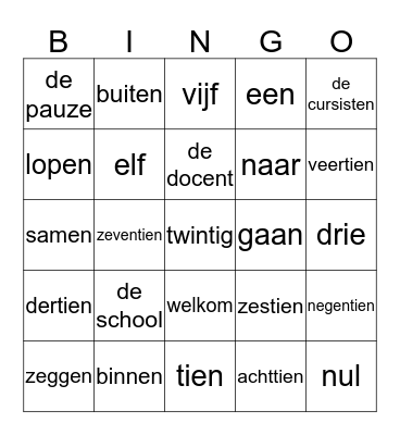 De school Bingo Card