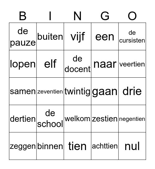 De school Bingo Card