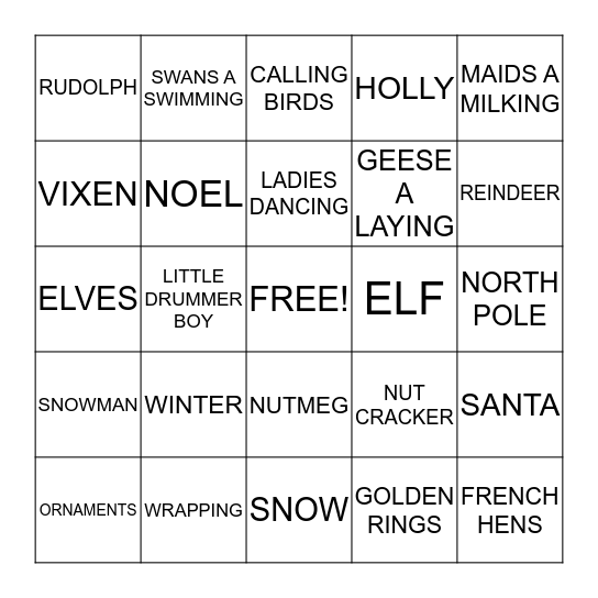 CHRISTMAS BINGO  Bingo Card