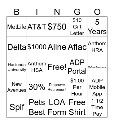 HACIENDA'S BENEFITS BINGO Card