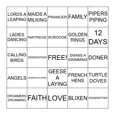 CHRISTMAS BINGO  Bingo Card